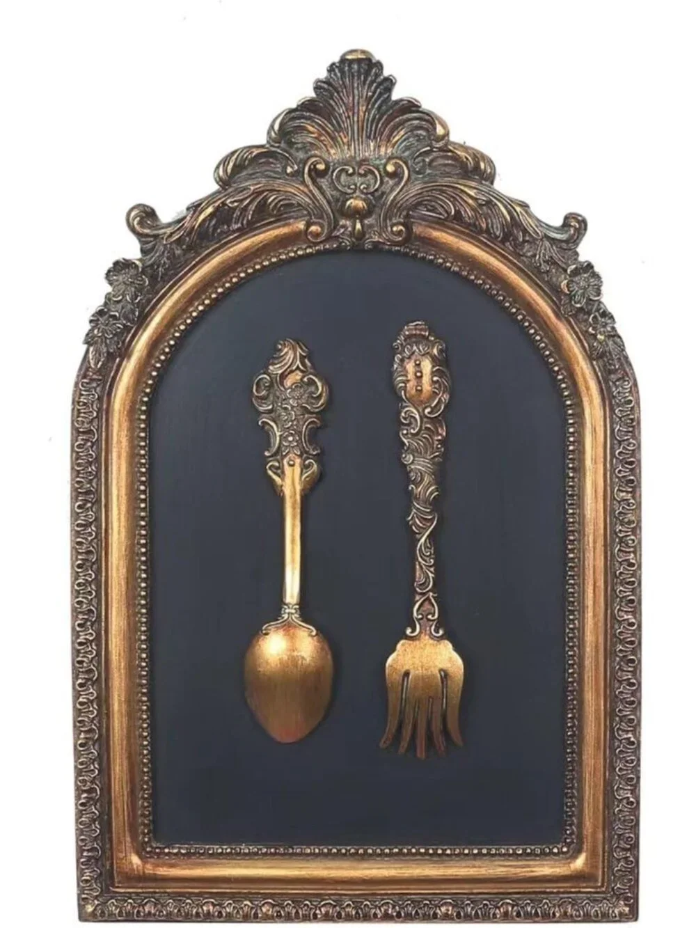 Vintage Wall Sculpture - Antique Pediment Art, Hand-Painted Fork & Spoon Décor